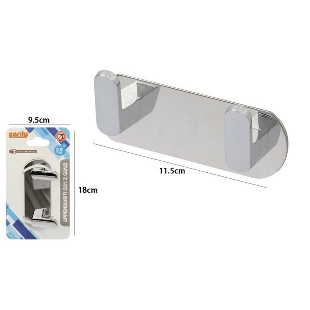 Trade Shop - Appendiabiti Con 2 Ganci Appendino Portasciugamano Bagno Casa Cucina Cromato 59731 -