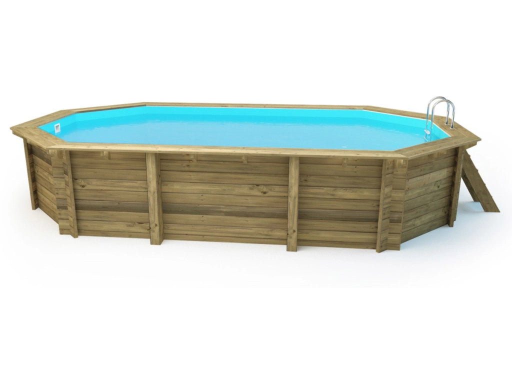 Piscina in legno "Brazilia 145" 5,86 x 3,86 x 1,44 m - telo a bolle 180 µm - telo invernale 280 g/m²