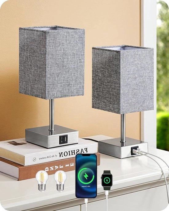 Impianto da notte da toccare con regolazione della luminosità per 2 lampade da tavolo con porte USB per camera da letto soggiorno finestra lampada da parete in grigio.