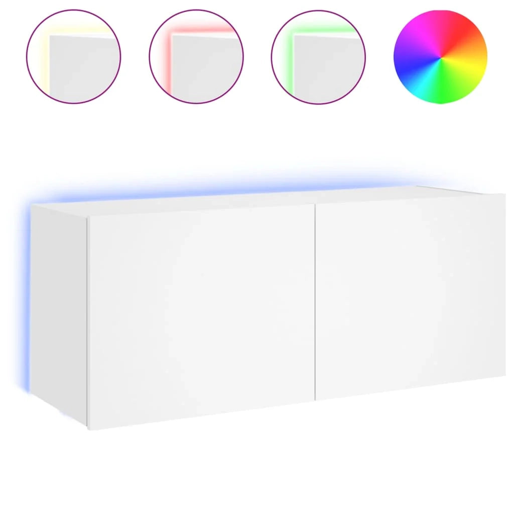 Mobile TV multimediale scaffale TV credenza mobile TV sala da pranzo soggiorno camera da letto mobile da parete con luci LED 100 x 35 x 41 cm bianco 02_0027853