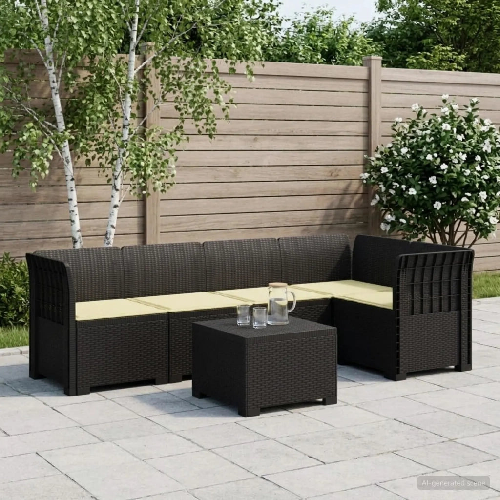 Divano da Giardino 5 Posti con Cuscini Stile Rattan PP 3444070