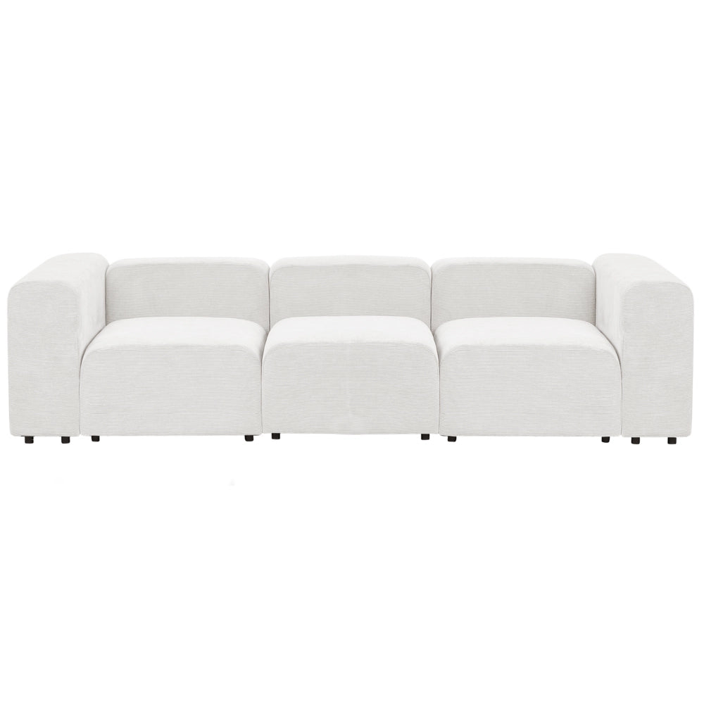 Divano componibile a 3 posti rivestito con velluto bianco stile moderno