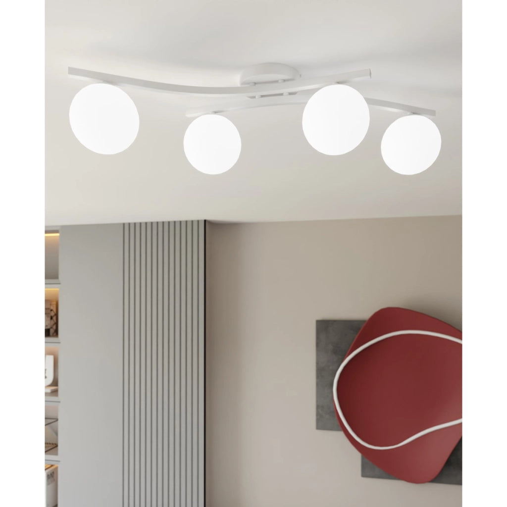 Lampada a sospensione Opus in acciaio bianco e vetro