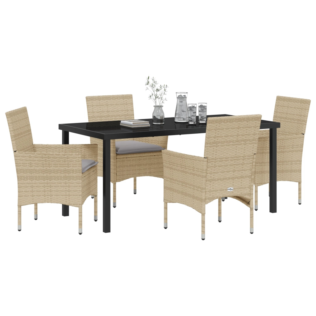 Set da Pranzo per Giardino  con Cuscini Beige in Poly Rattan