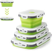 Opvoubari Contenitori per Cibo 4 pezzi Contenitori Opvoubari per Cibo in Silicone Contenitori per Pranzo in Silicone Opvoubari Contenitori per Pane in Silicone Opvoubari Facili da pulire, Facili da trasportare (Verde o2)
