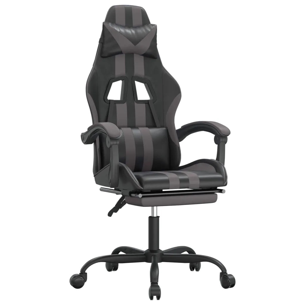 Sedia da Gaming Girevole Poggiapiedi Nero e Grigio Similpelle cod mxl 67723