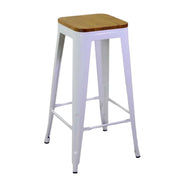Sgabello ferro new bristol bianco antico seduta legno cm 42x42h76