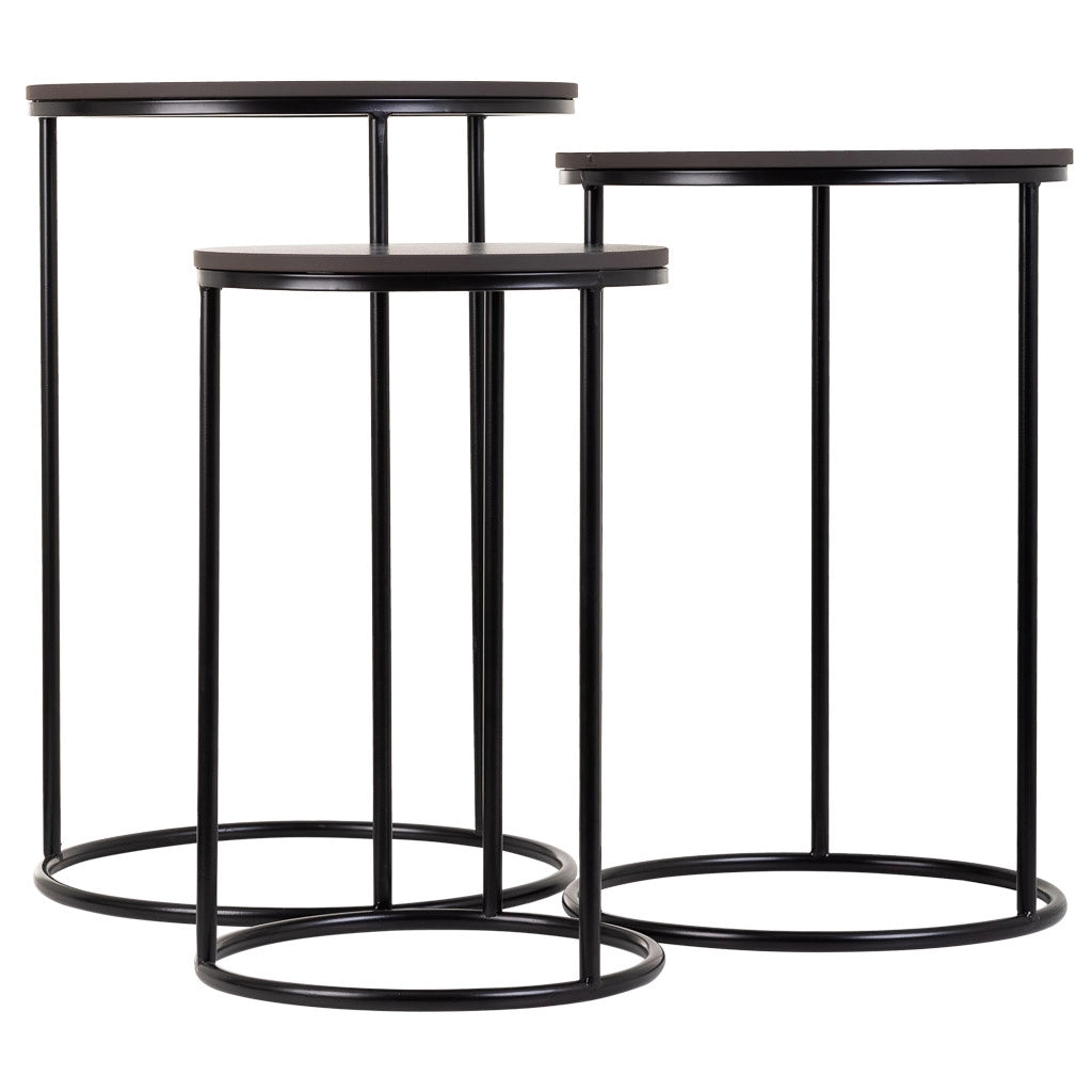 Set tavoli 3 pezzi metallo nero 29x29x46h-34x34x52h-39x39x57h cm