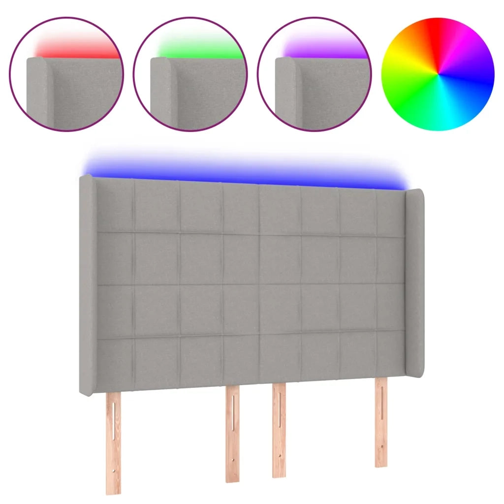 Testiera a LED Grigio Chiaro 147x16x118/128 cm in Tessuto 3124046