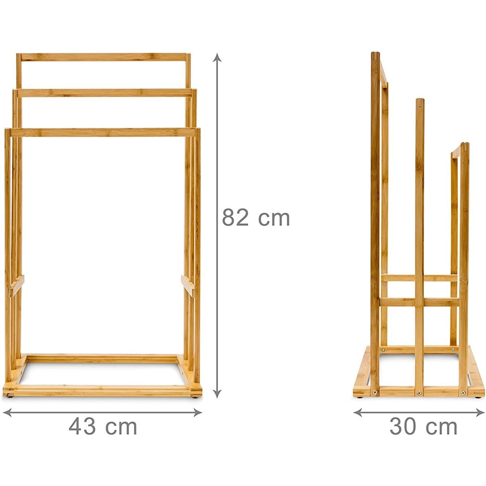 Porta Asciugamani Da Terra In Legno Bambu Carbonizzato 3 Braccia Piantana Bagno