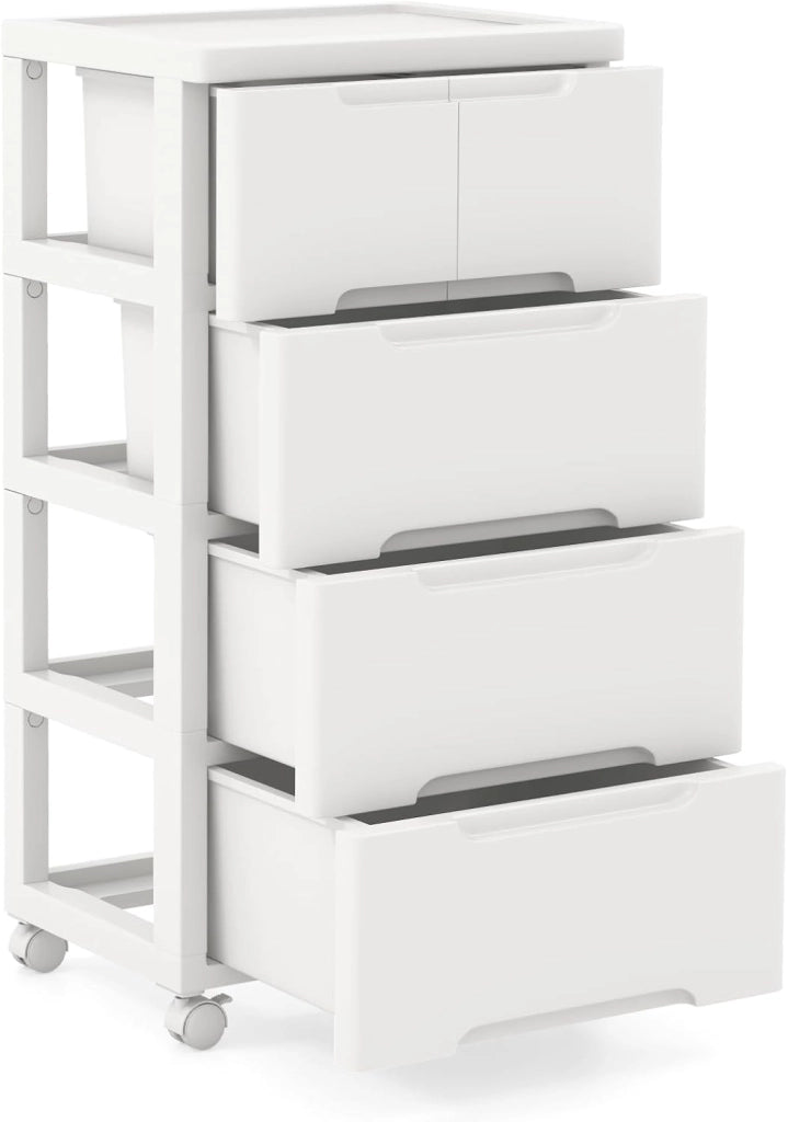 Armadietto per nicchia con ruote, scaffale per nicchia con 7 cassetti, carrello stretto con serratura a rotelle, carrello da bagno con piccolo armadio a cassetti 40 x 32 x 114 cm, bianco
