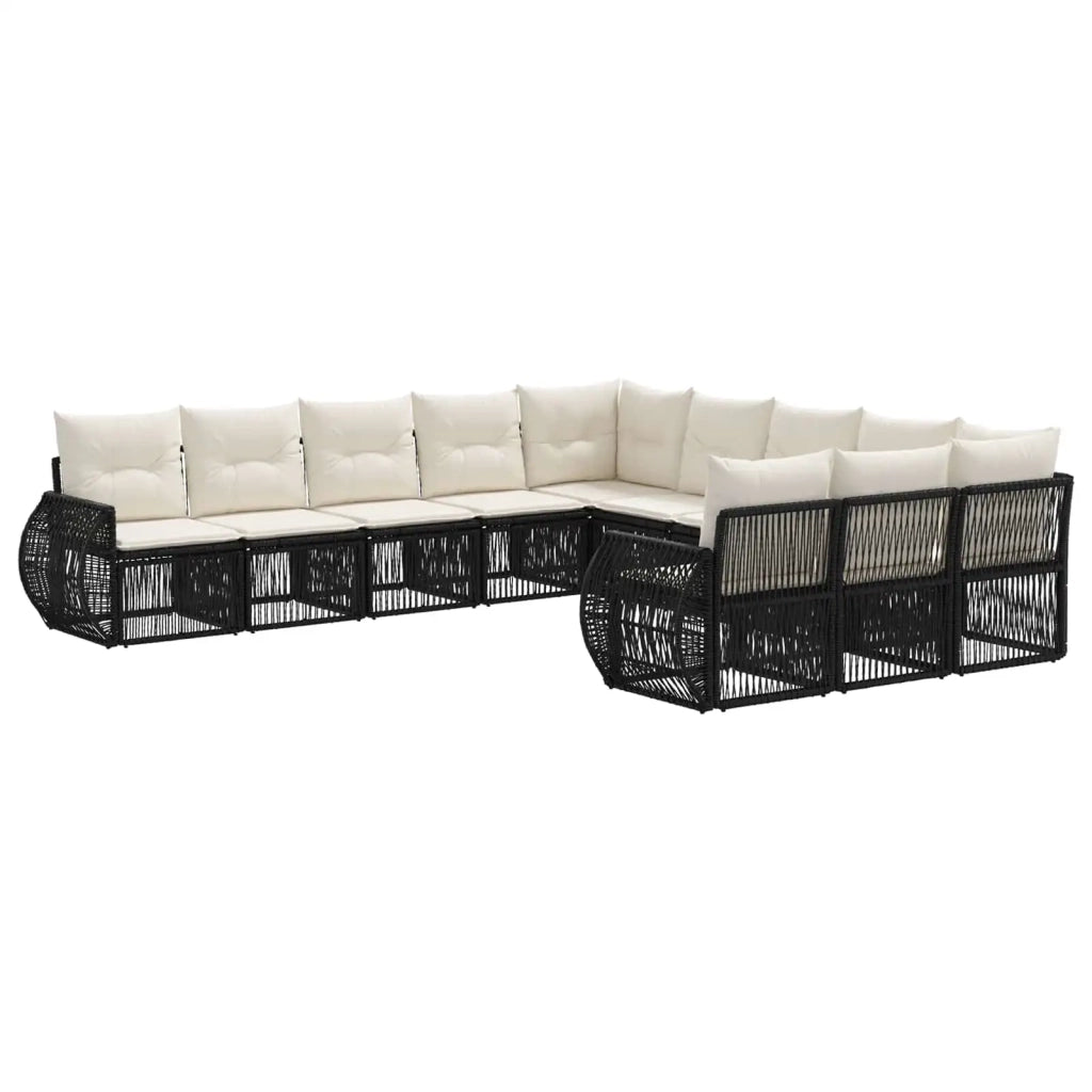 Set Divano da Giardino 11 pcs Nero e Bianco Crema polyrattan 3435556