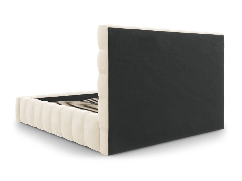 Cosmopolitan Design - Letto a cassettone con testiera "Bali" 200x200cm in velluto beige chiaro 