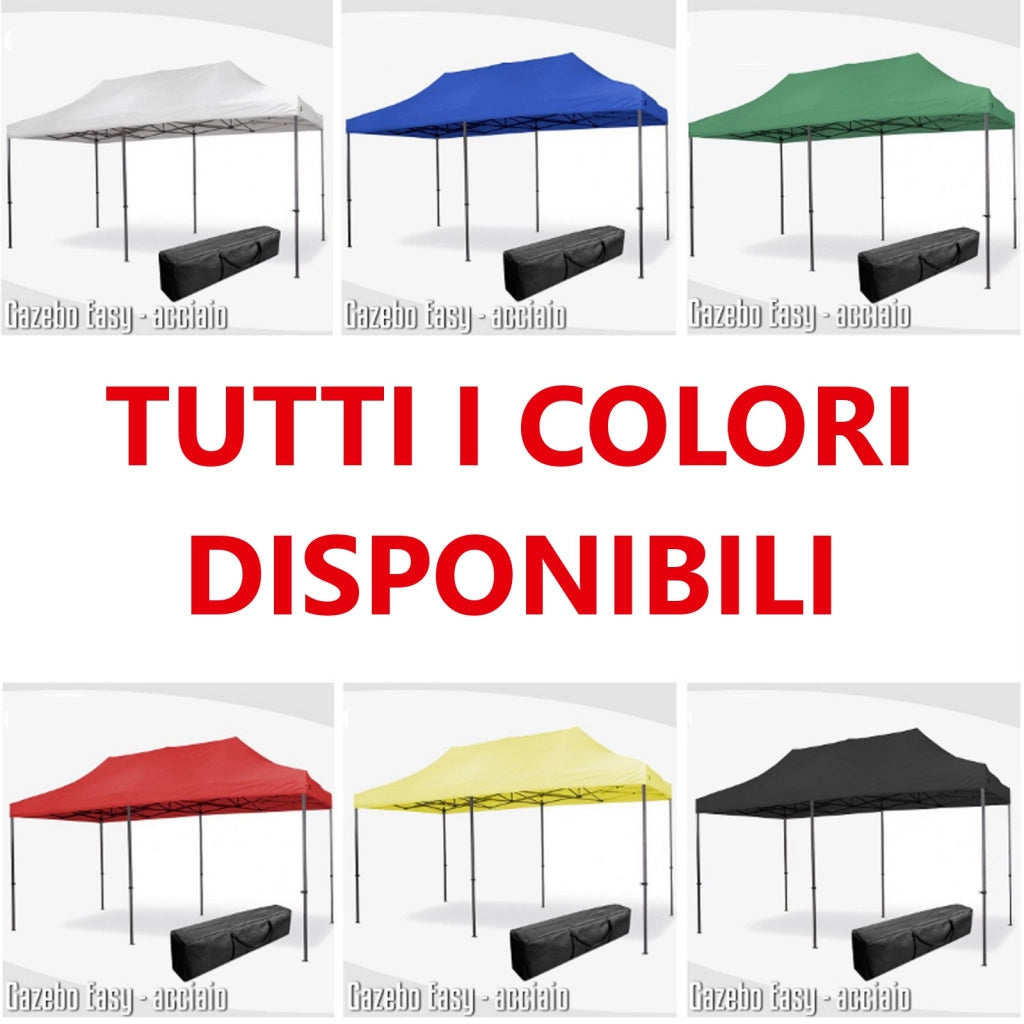 Gazebo 3x6 m giallo pieghevole portatile estendibile richiudibile estensibile acciaio SENZA laterali per fiere eventi stand chiosco tenda tendone mercato mercatino