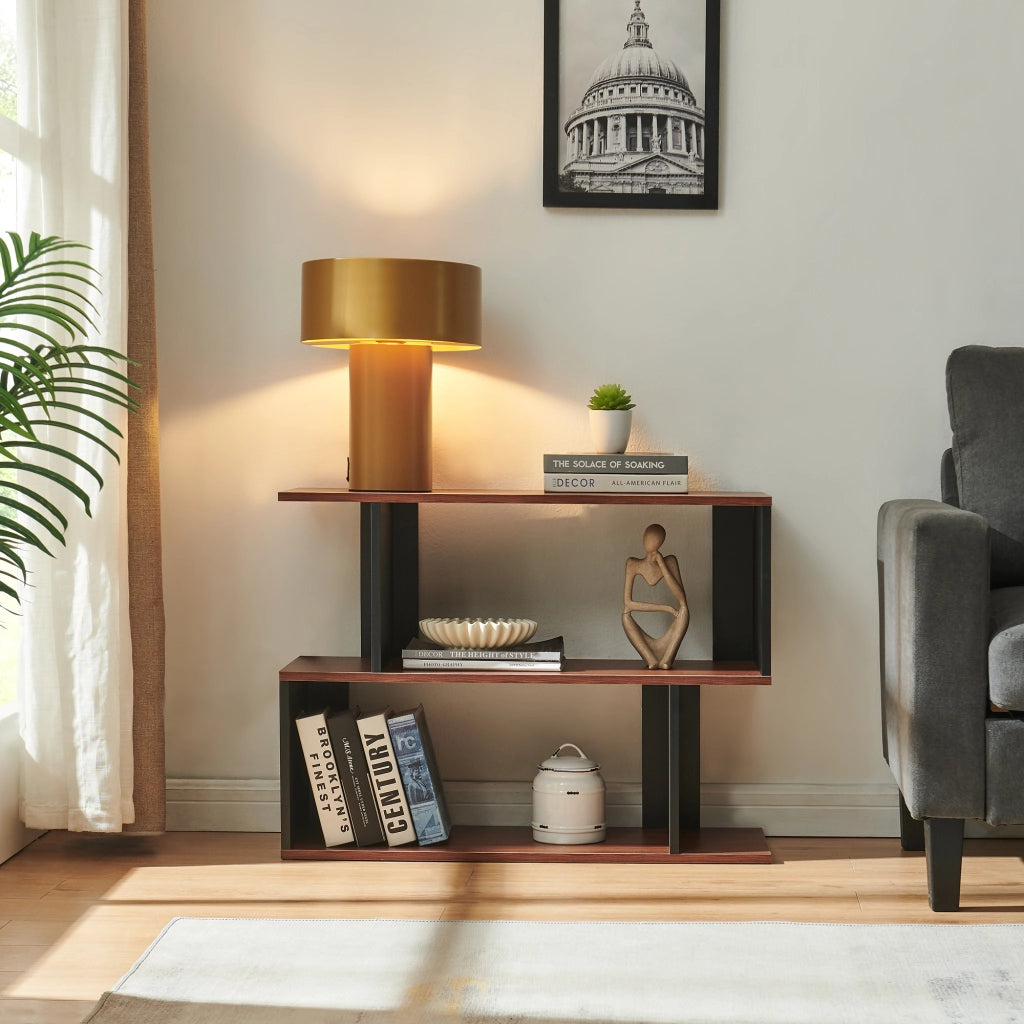 Tavolino Laterale Trond a 2 Scomparti Aperti Mobiletto Multiuso 80 x 29 x 60 cm - Nero/Effetto Noce [en.casa]