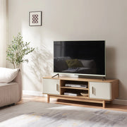 Mobile Porta TV Ferrersp a 2 Ante e Scomparti Aperti 140 x 40 x 45 cm - Effetto Rovere / Avena Oatmeal [en.casa]
