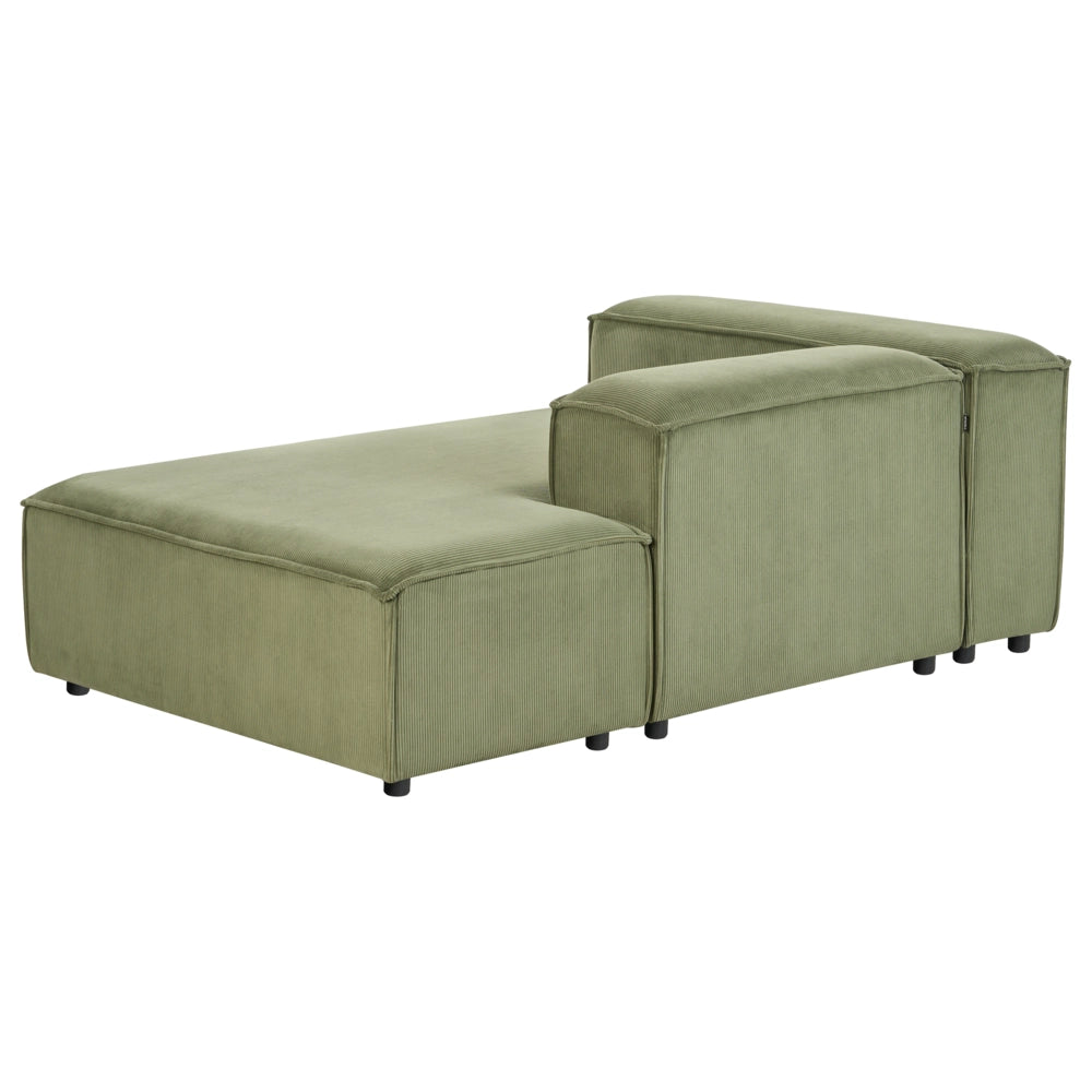 Chaise longue in velluto a coste poliestere verde lato sinistro gambe nere imbottite Soggiorno moderno