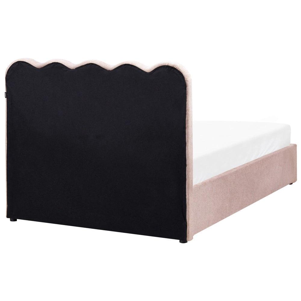 Letto in tessuto rosa pastello 120 x 200 cm contenitore elevabile con testiera e rete a doghe