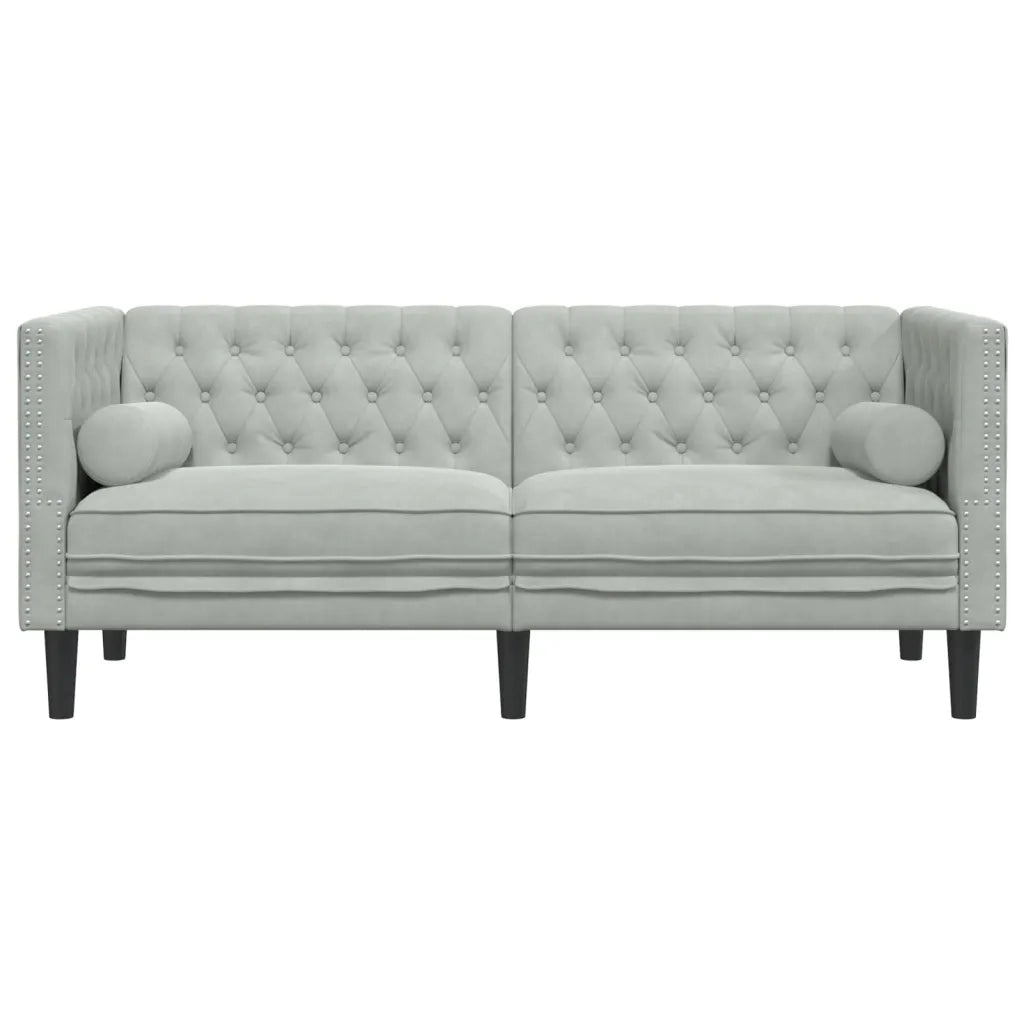 Divano Chesterfield con Rinforzi 2 Posti Grigio Chiaro Velluto 372683