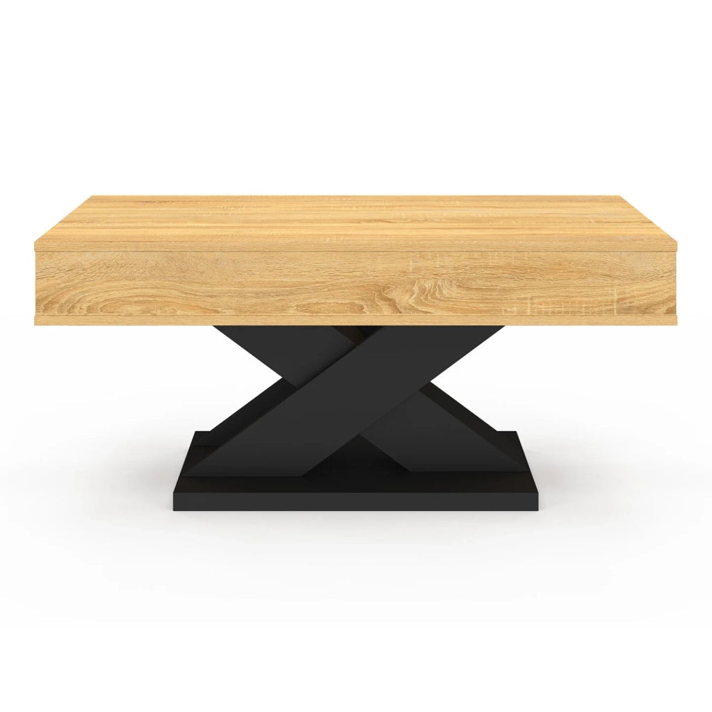IDMarket - Tavolino rettangolare con piano sollevabile in legno ALICIA e base nera