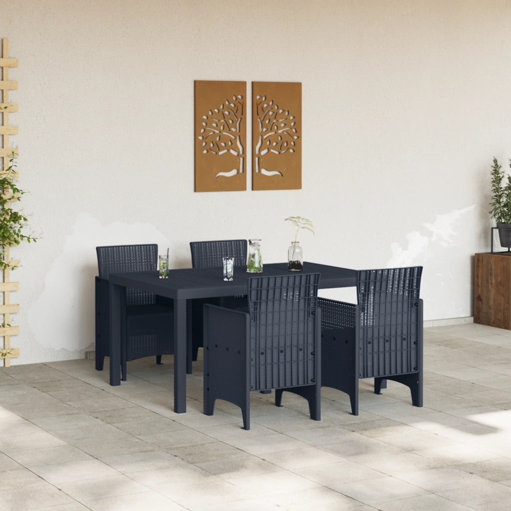 Set da Pranzo Giardino 5 Pezzi Antracite Poly Rattan