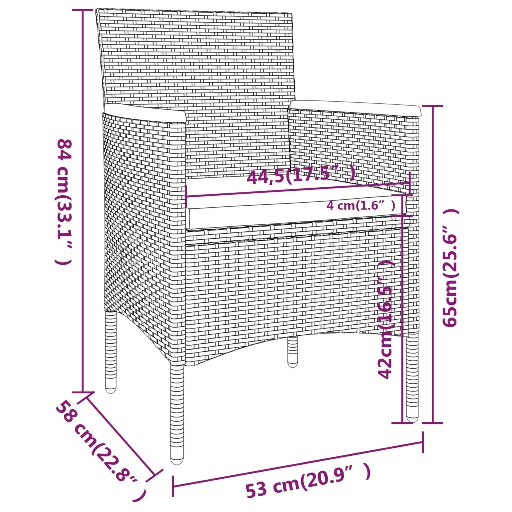 Set da Bistrot per Giardino 5pz Polyrattan Vetro Temperato Nero 3058374