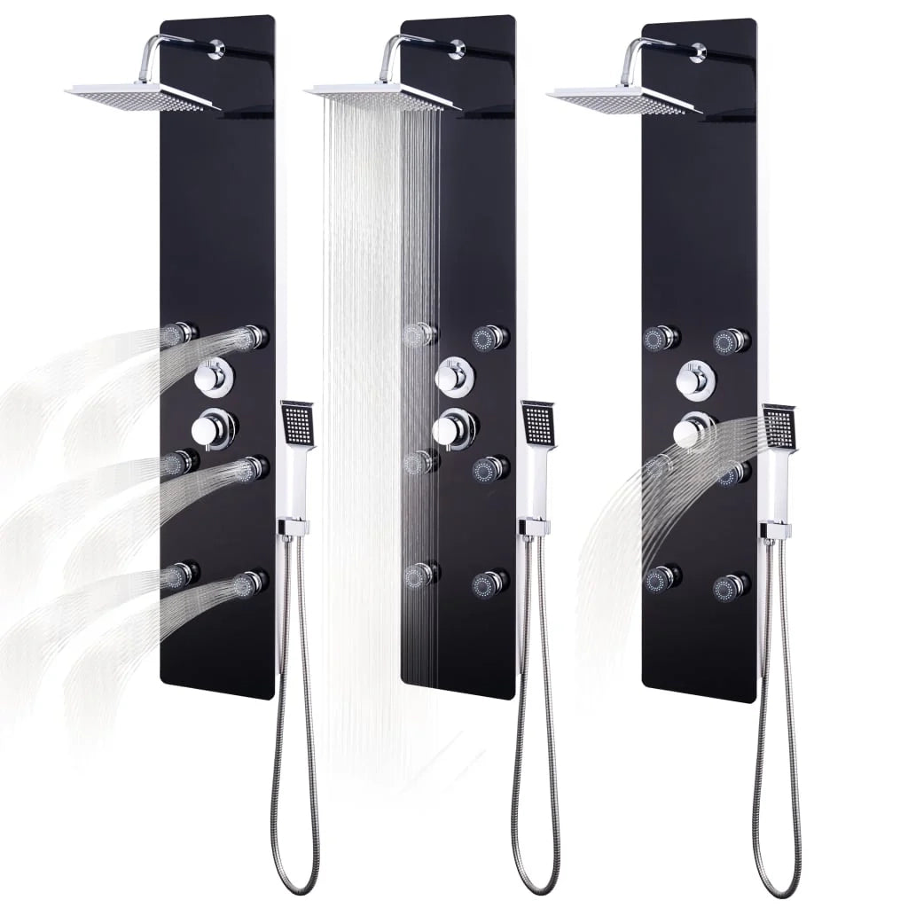 Pannello doccia con soffione rubinetto vetro acciaio inox 130 cm nero 02_0003435