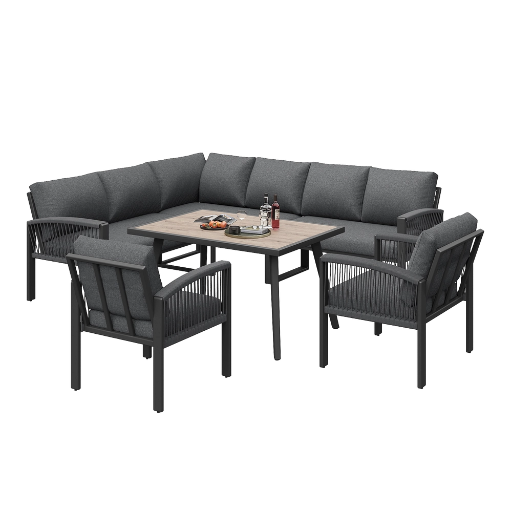Set Lounge da Giardino 8 Posti con Tavolo ¨C Xylo ¨C Grigio, Corda, Piano Effetto Legno