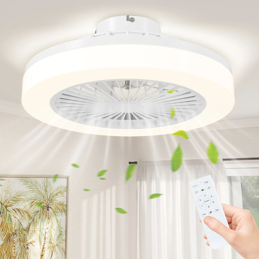 Ventilatore da soffitto con luce LED e telecomando, 6 velocità, motore DC in rame, bianco per casa