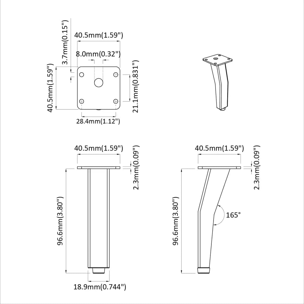 Piedi in piedi 12 pcs Nero 40 x 40 x 100 mm Ferro 864795