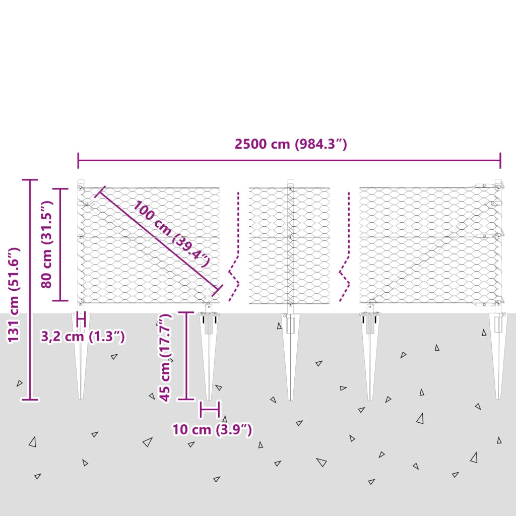 Recinzione Esagonale  Grigia 0.8x25 m Acciaio