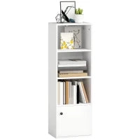 Libreria a 4 Livelli con Ripiani Aperti e Anta 40x30x120 cm Bianco