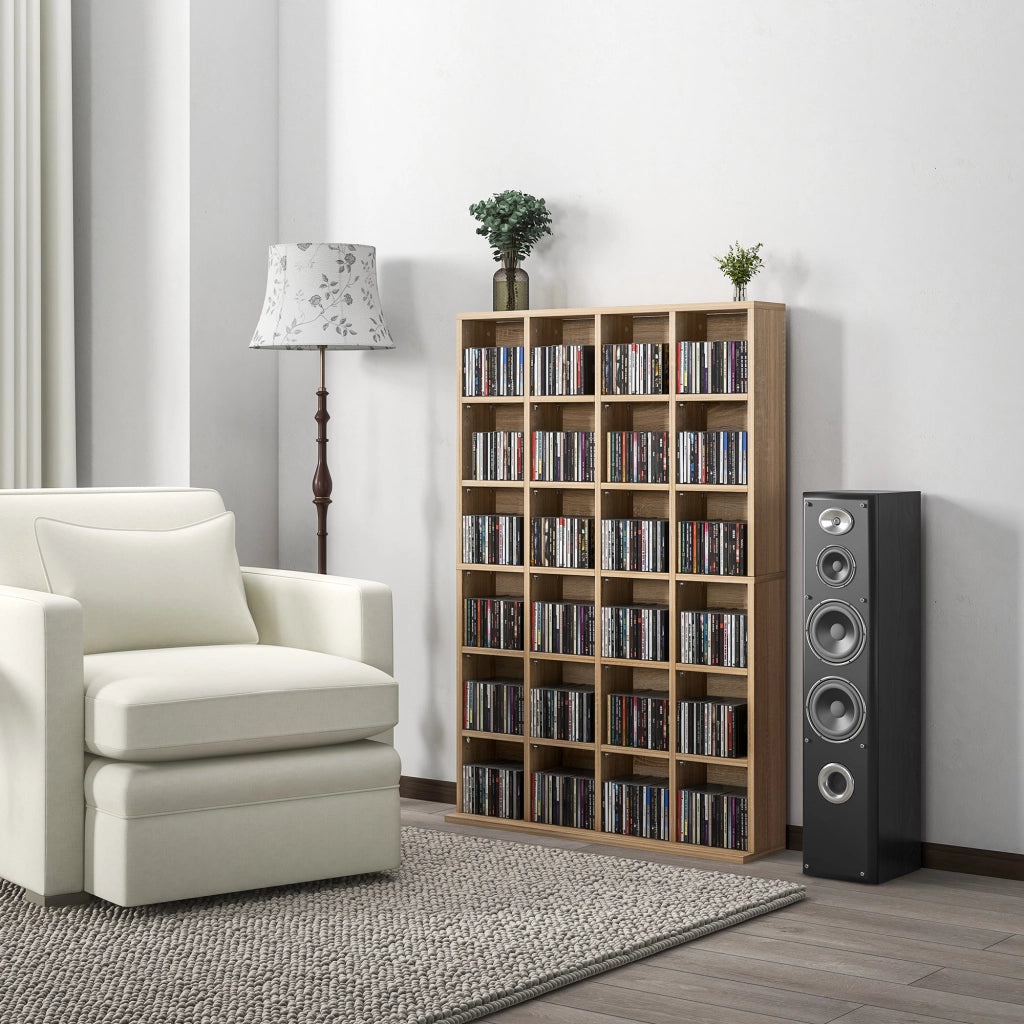 Mobile Porta CD con Ripiani Regolabili per 456 CD o 336 DVD. 24 Scomparti. 89x20x130.5 cm. Legno