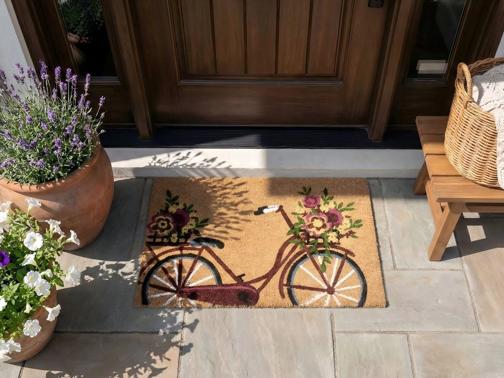Zerbino in fibra di cocco naturale con fondo antiscivolo in PVC 40 x 60 cm Decorazione Motivo bicicletta