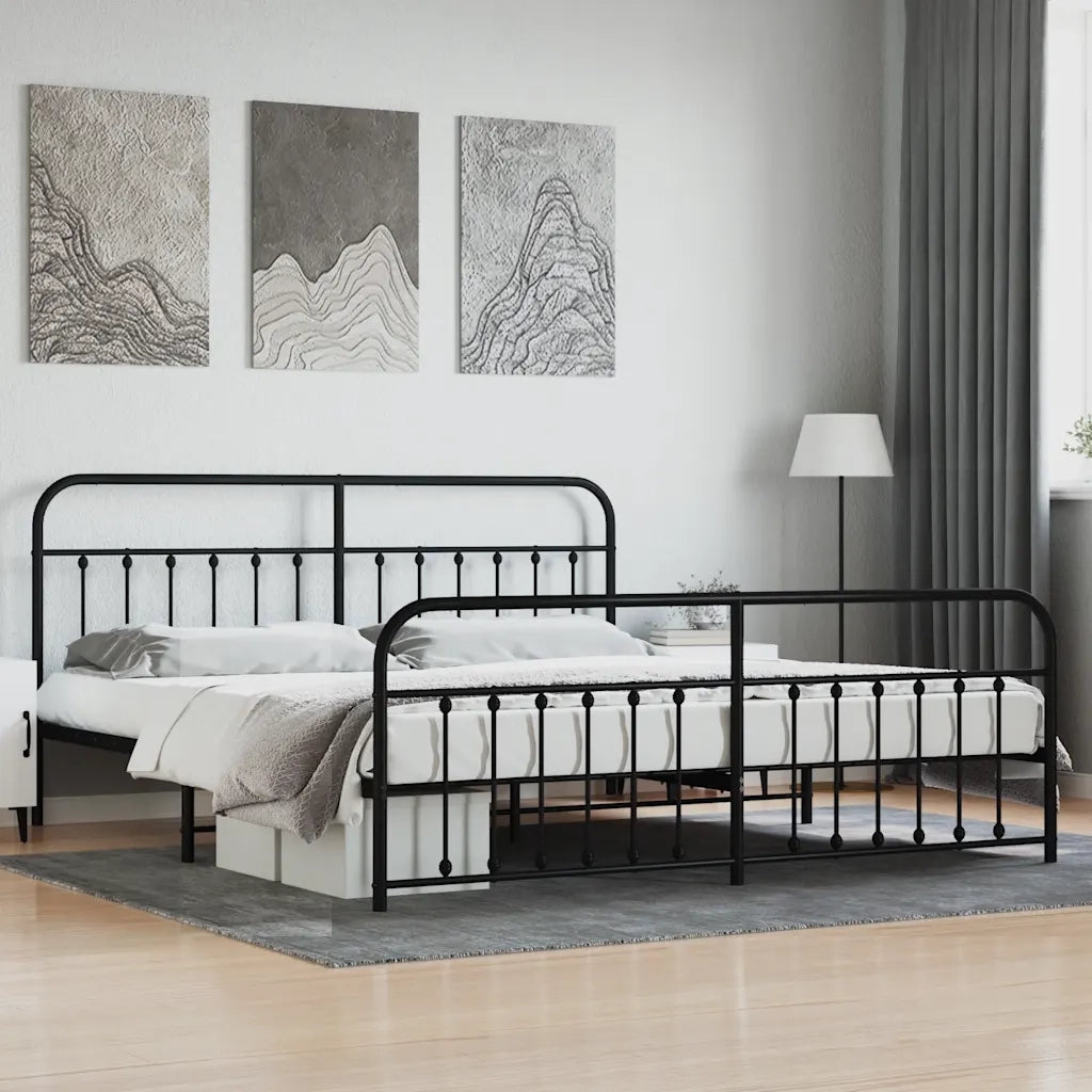 Letto matrimoniale | Letto per adulti | Giroletto con Testiera e Pediera Metallo Nero 200x200 cm