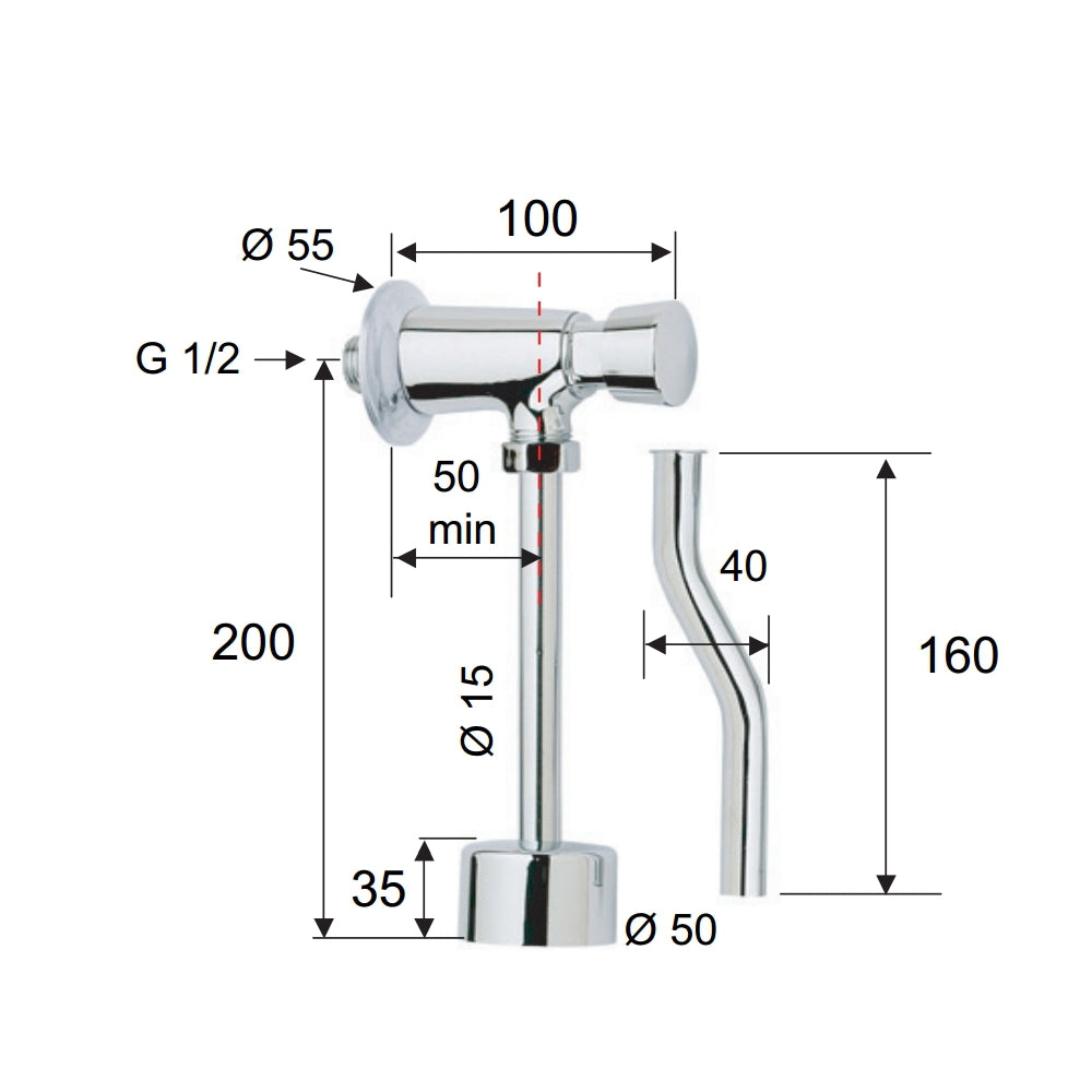 Rubinetto temporizzato a pulsante per orinatoio - serie tempor