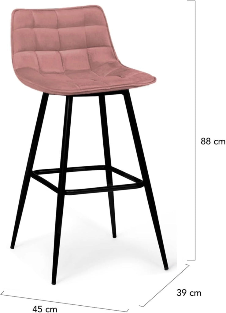Set di 4 sgabelli da bar MADY in velluto blu pastello, grigio chiaro, grigio scuro e rosa