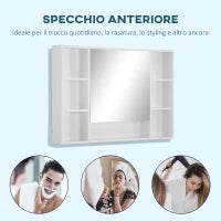 kleankin Specchiera Bagno con Mensole Aperte e Armadietto con Anta Specchiata, Mobile Bagno con Specchio Salvaspazio, 100x15x70cm, Bianco