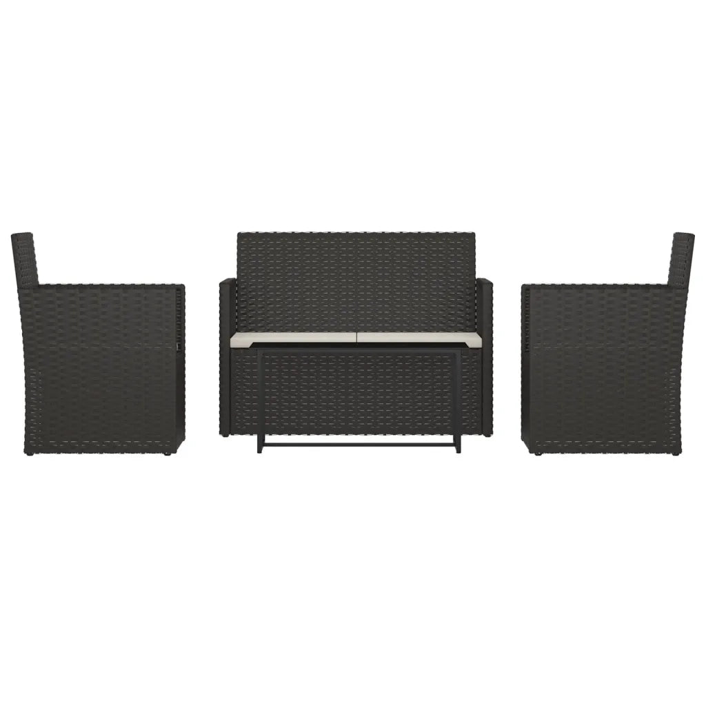 Set Salotto da Esterno 4 pz | Set di Mobili da Esterno con Cuscini in Polyrattan Nero