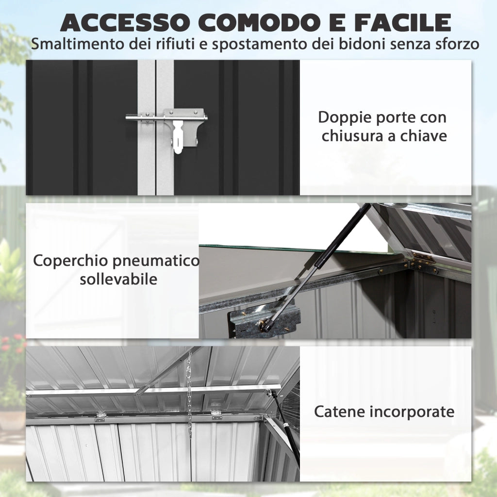 Capanno Giardino, Organizer Bidoni Spazzatura Orizzontale, Grigio Scuro