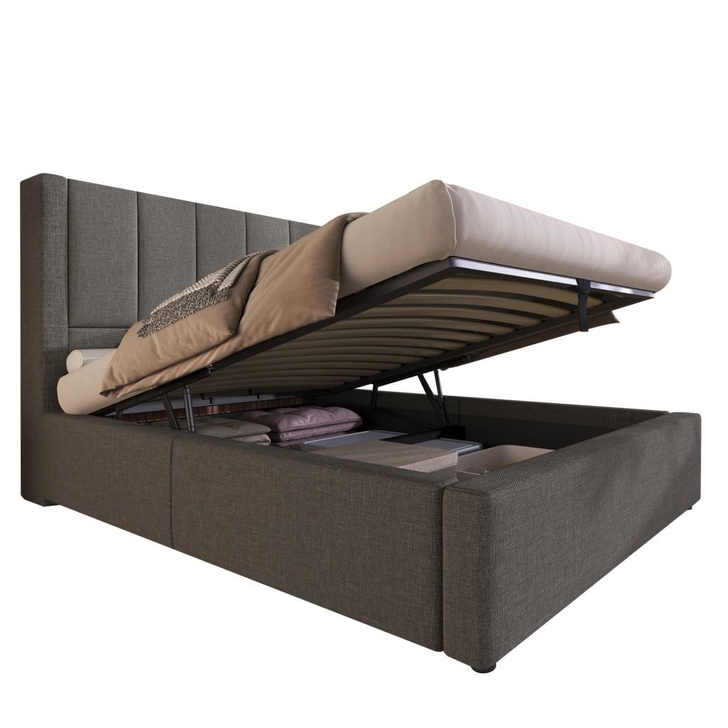 Letto imbottito 90x200 cm con contenitore; portabicchiere e stazione di ricarica; grigio
