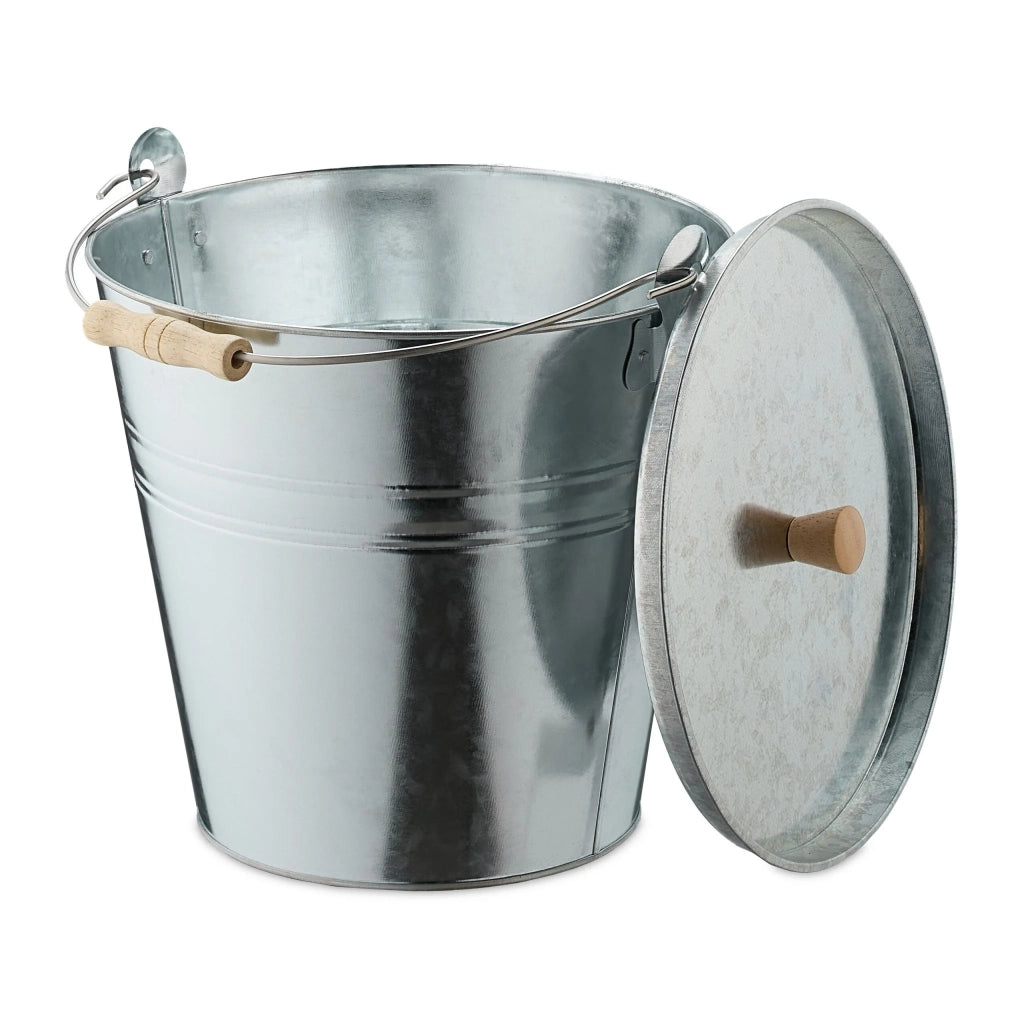 Secchio per ceneri rotondo con coperchio 30 x 30 x 30 cm facile da trasportare per camino e barbecue in acciaio grigio 13_0016396