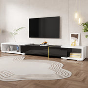 Mobile TV allungabile e girevole 140-260 cm; effetto marmo bianco e nero