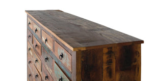 Credenza a 28 cassetti in legno riciclato