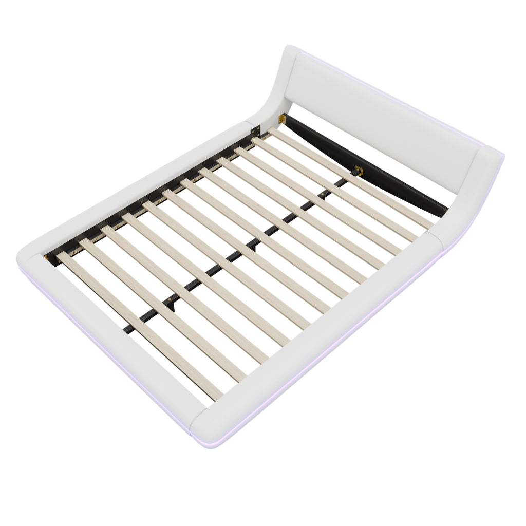 LETTO Basso 140x200 cm PU Bianco con LED Ambientale