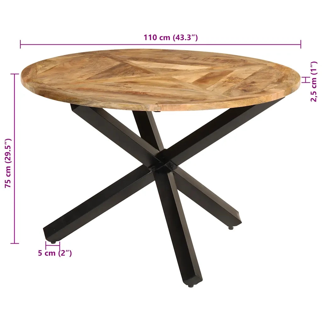 Tavolo da Pranzo Ã˜110x75 cm in Legno Grezzo Massello di Mango