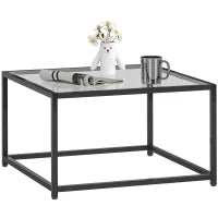 Tavolino Quadrato in Vetro Temperato e Acciaio, 68x68x39 cm, Nero
