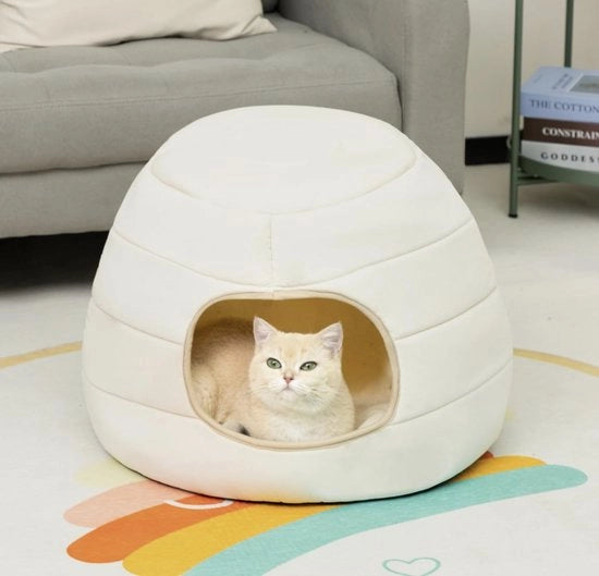Letto per gatti piccolo letto per cani, 2-in-1 lettino pieghevole per animali domestici, cuscino morbido per animali domestici, soffice nido per animali, beige, L (50 x 45 cm)