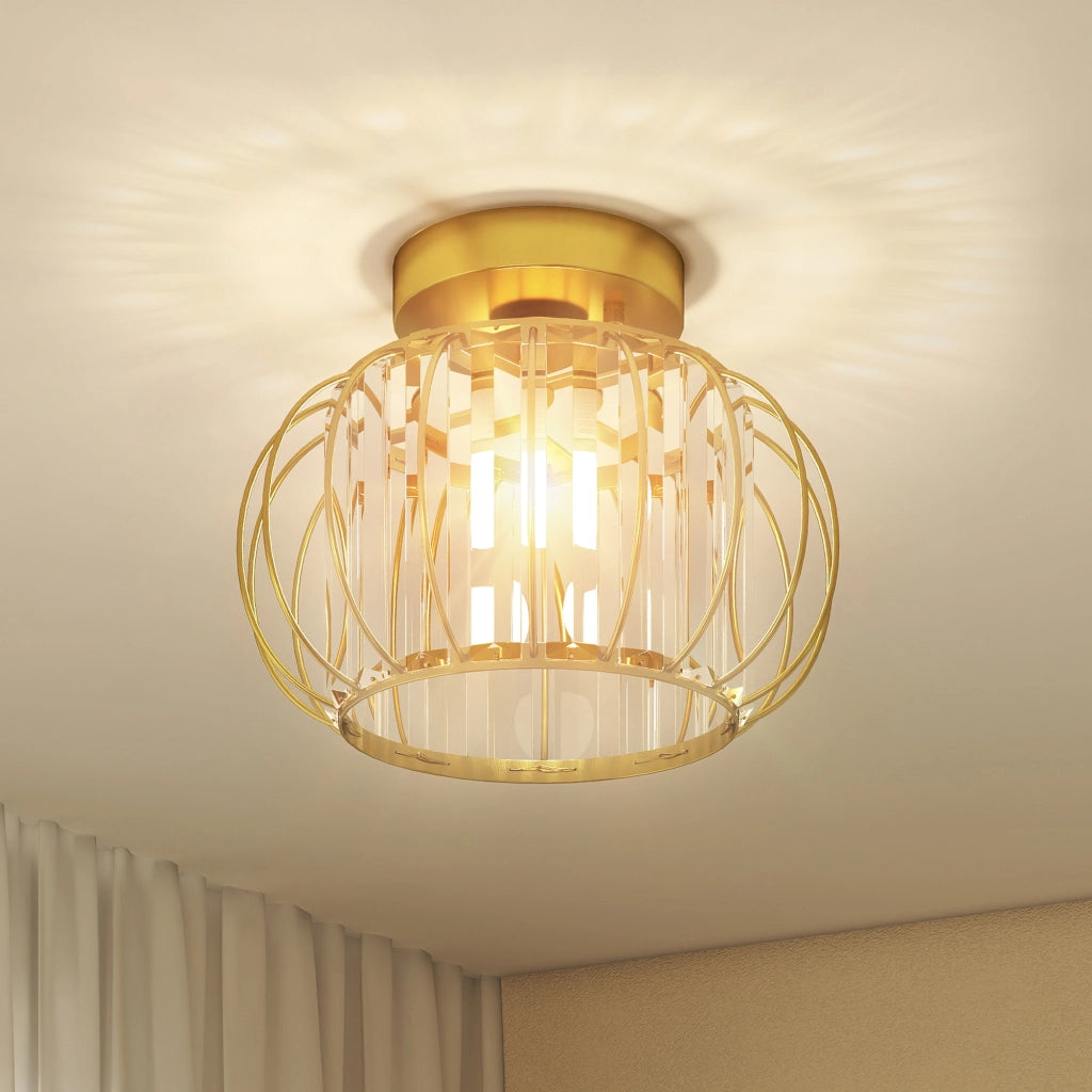 Plafoniera LED Moderna a Gabbia con Cristalli ¨C zephmum ¨C Oro ?27x19 cm