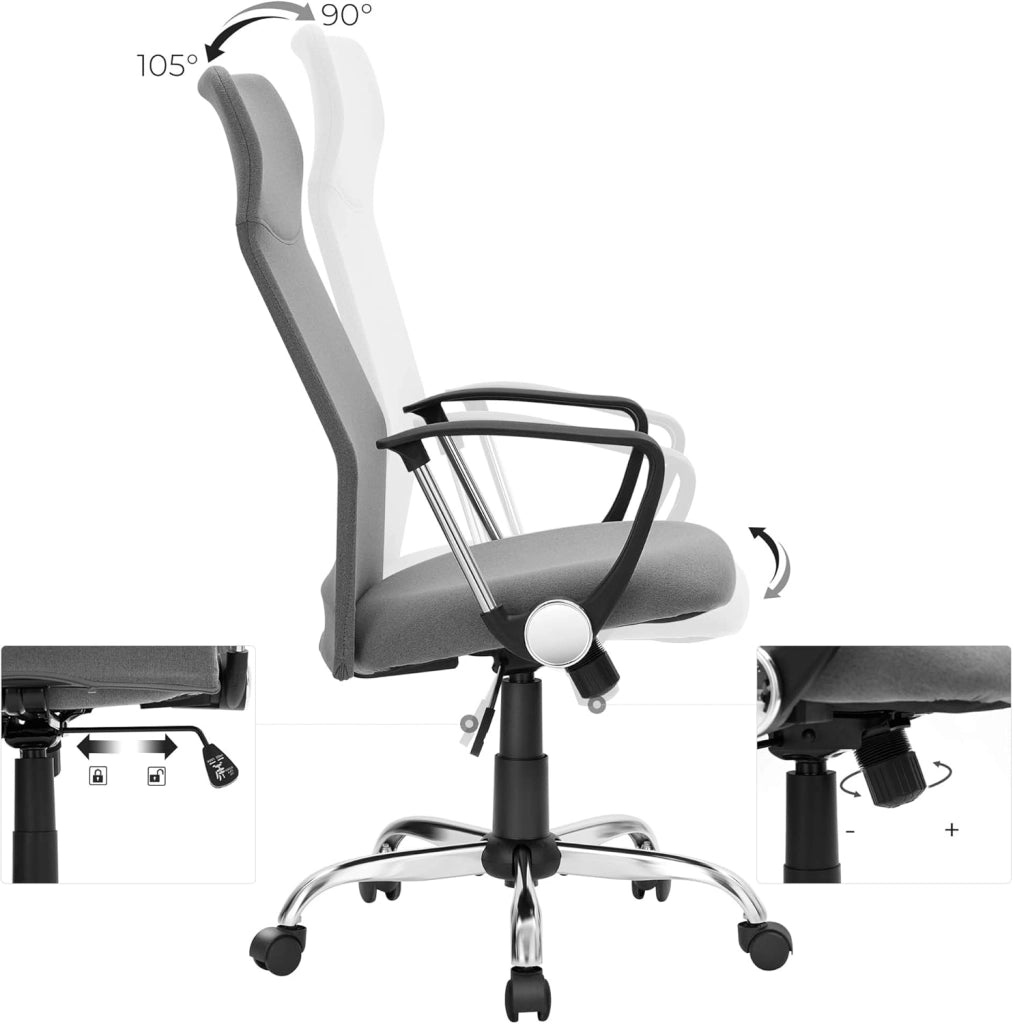 SONGMICS Set di 2 sedie da ufficio, sedia da ufficio ergonomica, sedia girevole, sedia per sala conferenze, rivestimento in tessuto, altezza e inclinazione regolabili, capacità di carico fino a 120